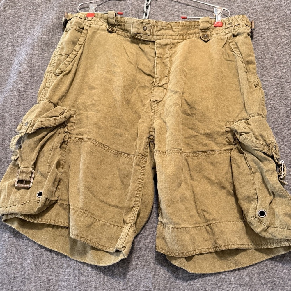 VTG Polo Ralph Lauren PRL Paratrooper Cargo Shorts Khaki Linen Tussah Silk M 38